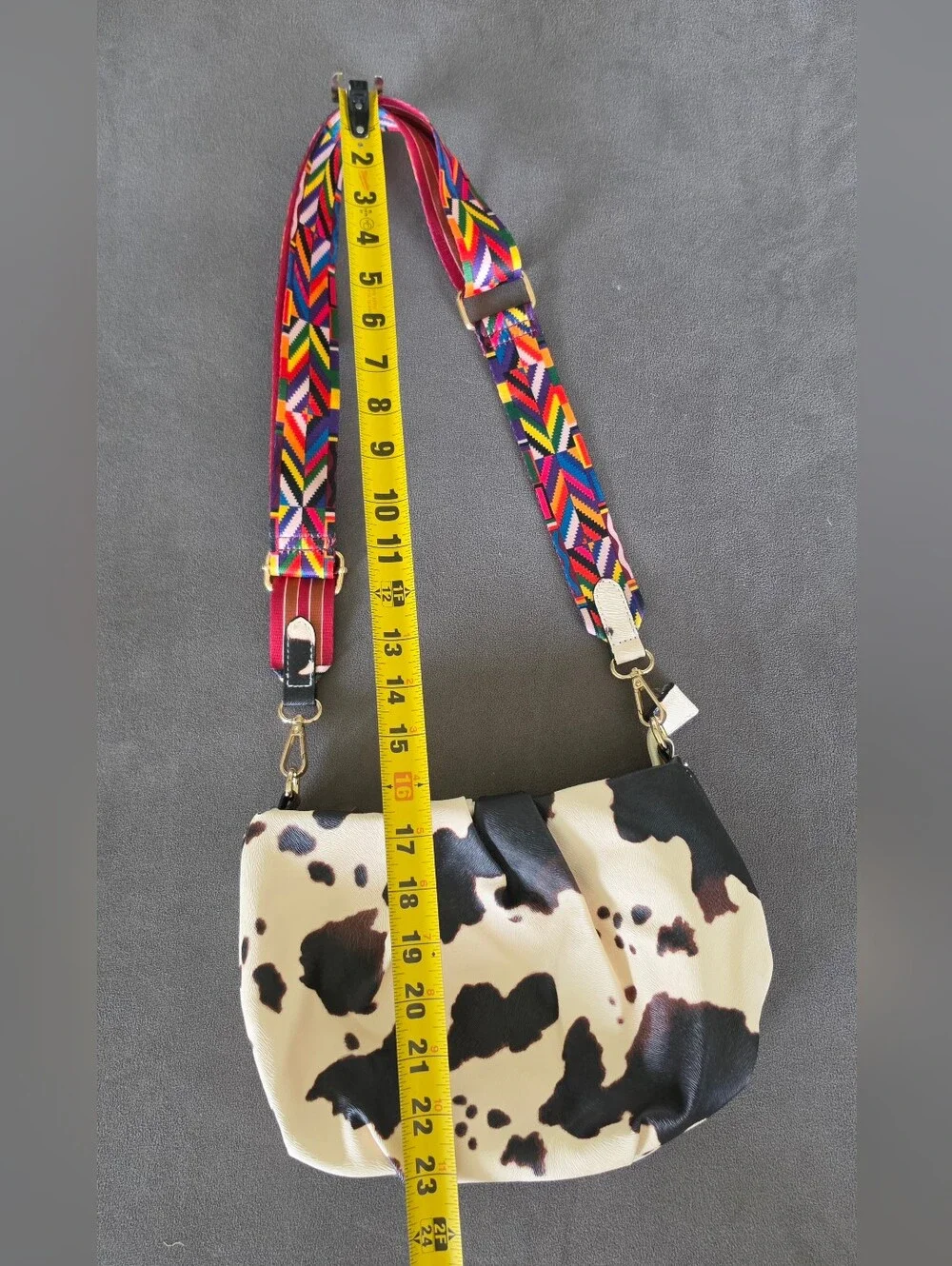 Cow Print Crossbody Bag with Colorful Adjustable Strap